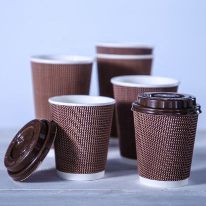 Insulated Rippled Double Wall Paper Hot Coffee Cups With Lids