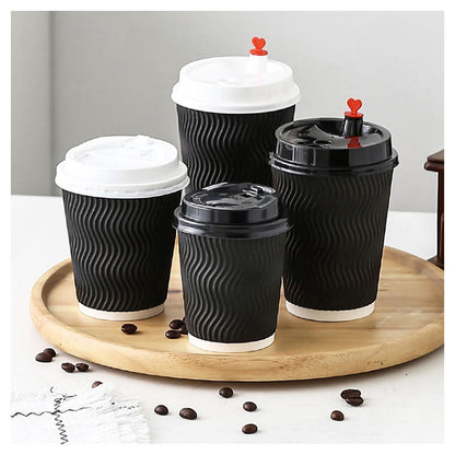 Insulated Rippled Double Wall Paper Hot Coffee Cups With Lids